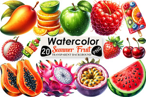 Summer Fruit Watercolor Clipart, an Illustration by Black Bird Studio