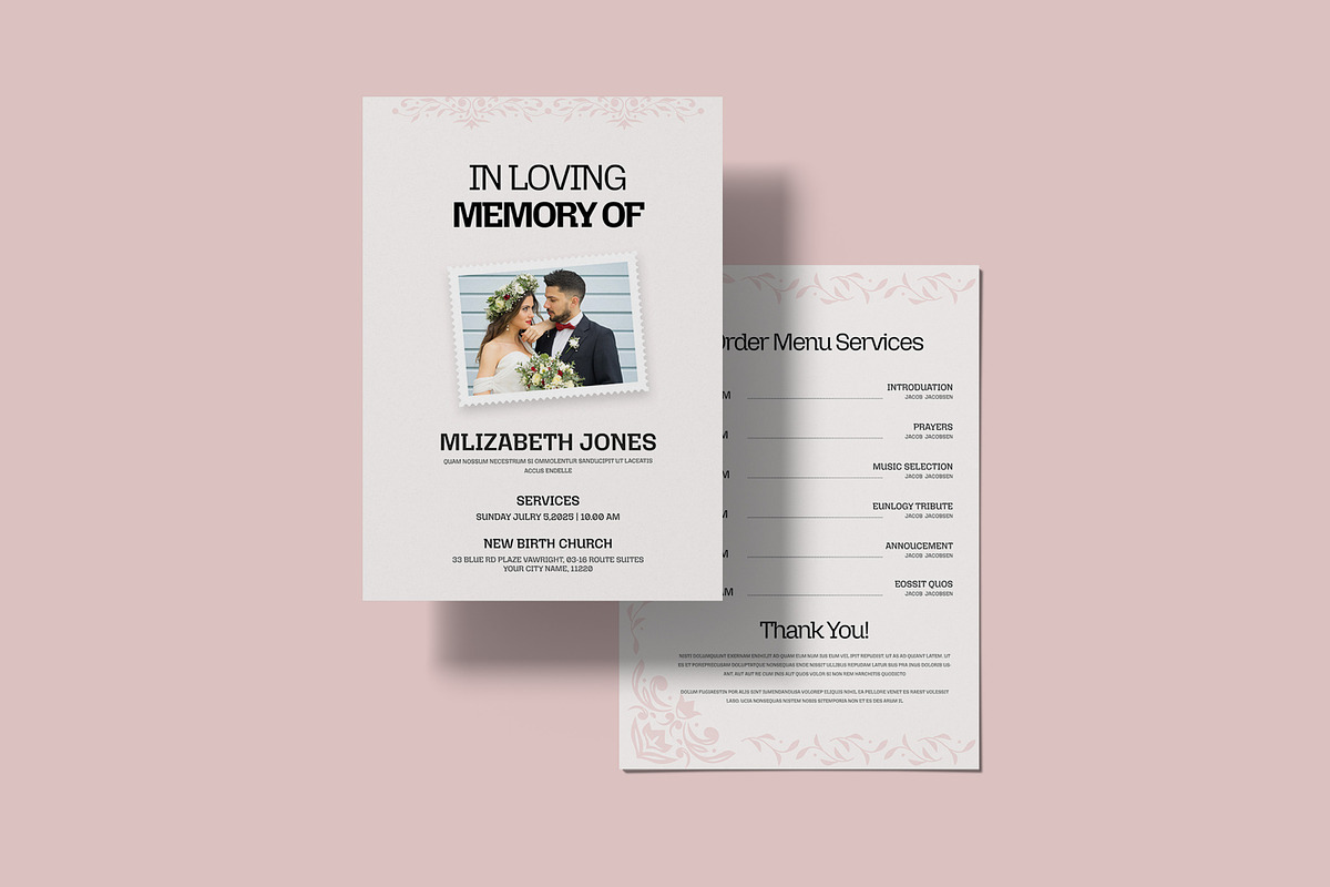 Foliage Funeral Program Template, an Invitation Template by Creatiya Type (Photo 4 of 6)