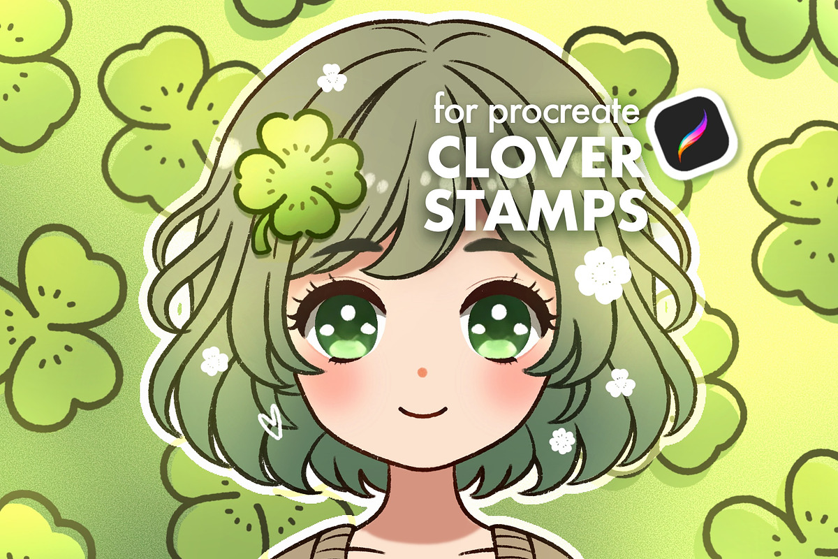 40 Clover Procreate Stamps Brushes, an Object Illustration by InkPrintsTattoo (Photo 1 of 4)