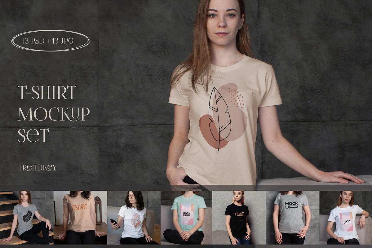 FEMALE T-SHIRT MOCKUP SET, a Shirt Mockup by TrendkeyMockups (Photo 1 of 7)