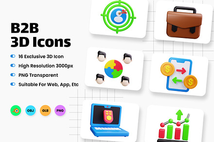 B2B 3D Icons, a Light 3D Model by HacaStudio