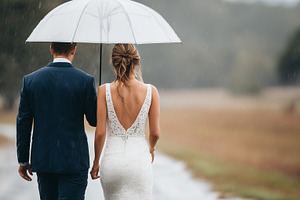 Bride and groom walking in the rain, a Person Photo by MistyDay