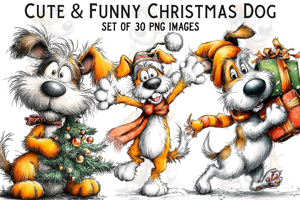 Cute & Funny Christmas Dog Clipart, an Illustration by Craft Nest (Photo 1 of 8)