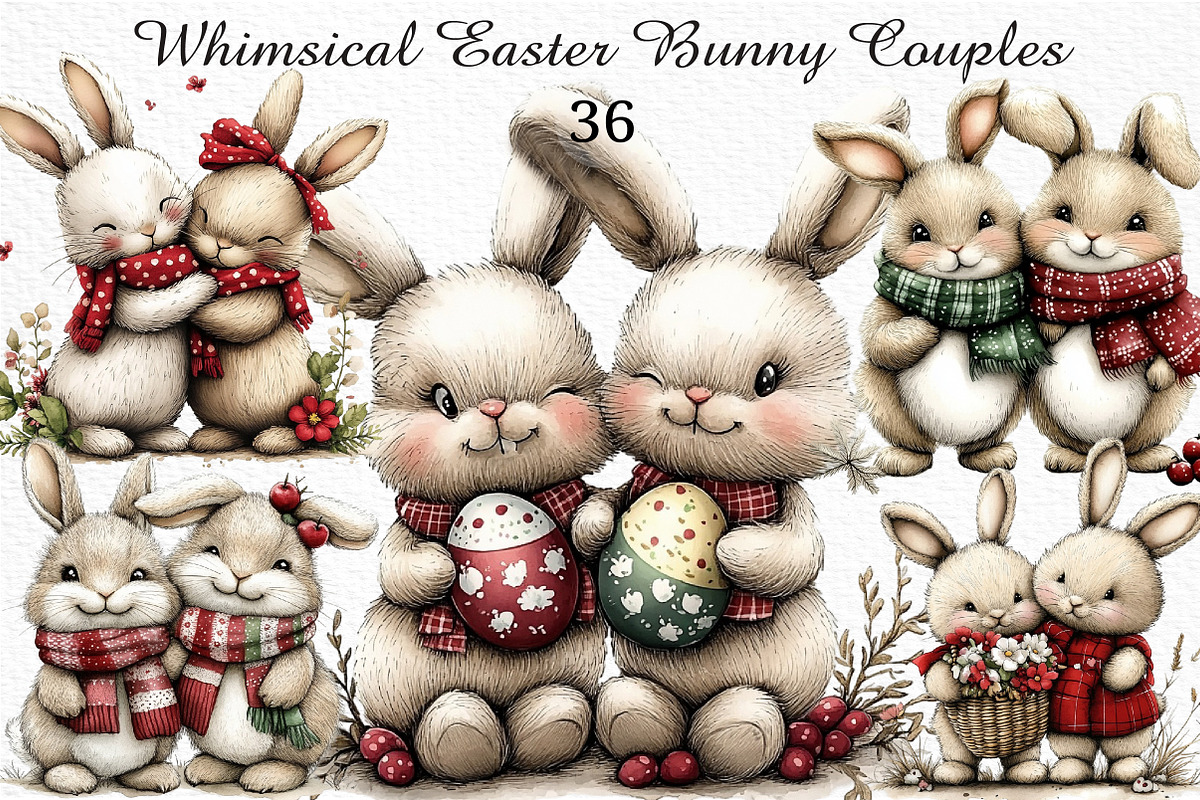Whimsical Easter Bunny Couples PNG, an Illustration by Craft Nest (Photo 1 of 8)