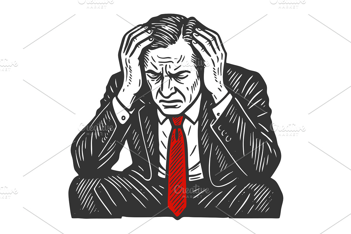 Stressed Businessman Holding Head in, a Person Illustration by AlexArt