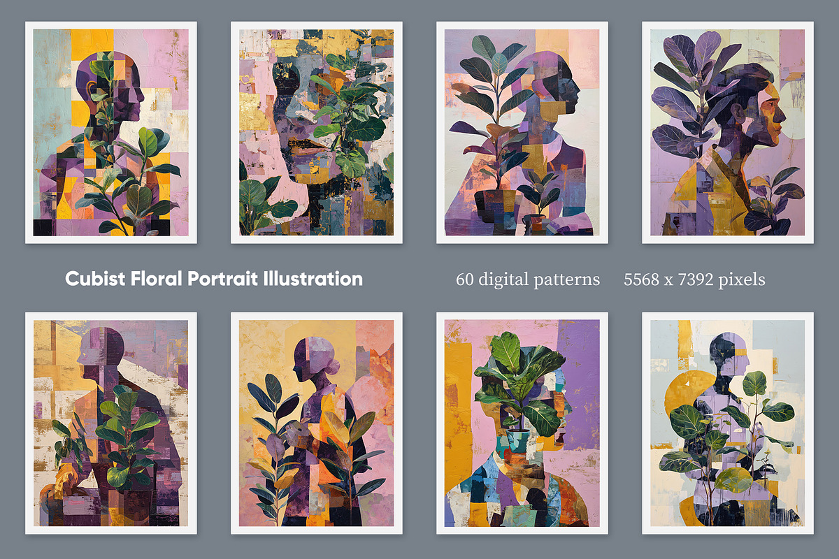 Cubist Floral Portrait Illustration, a Decorative Illustration by Housui Patterns (Photo 4 of 17)