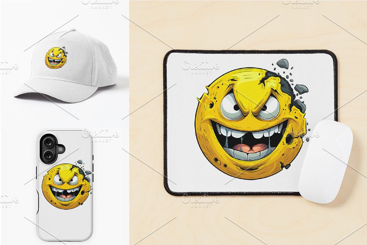 Evil Smileys Face. TShirt Sticker., a Decorative Illustration by KENO Mascots (Photo 4 of 6)
