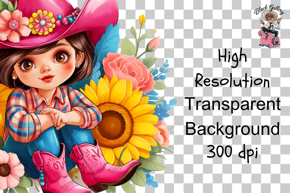 Cowgirl with Sunflowers PNG Clipart, a Graphic by Clipart Bloom (Photo 11 of 13)