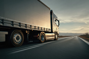 Truck drives on open highway, a Photo by Beautiful things