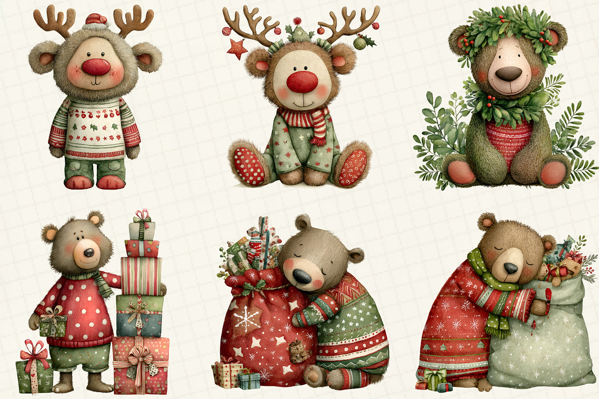 Christmas Teddy Bear Clipart, an Illustration by DreamCafeArt (Photo 4 of 7)