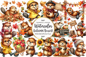Autumn Cute Beaver Clipart, an Illustration by OK Design