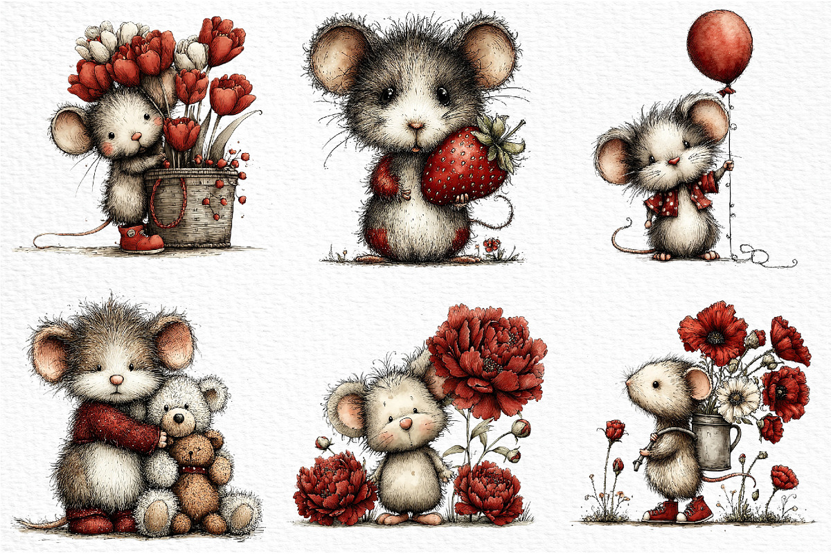 Cute Watercolor Mouse Bundle, an Animal Illustration by Craft Nest (Photo 3 of 6)