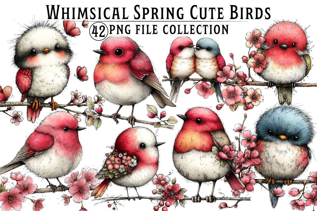 Whimsical Spring Birds Clipart, an Illustration by Dream Creation (Photo 1 of 5)