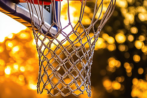 Basketball hoop captured at dawn with a blurred background in high-quality deta, a Photo by AlyaAnd