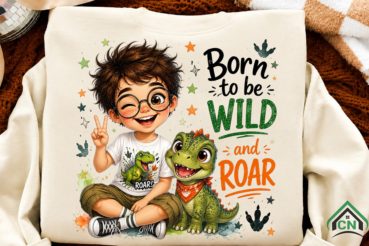 Cute Boy Born to Roar Wildly PNG, a Seasonal Illustration by Craft Nest (Photo 2 of 6)