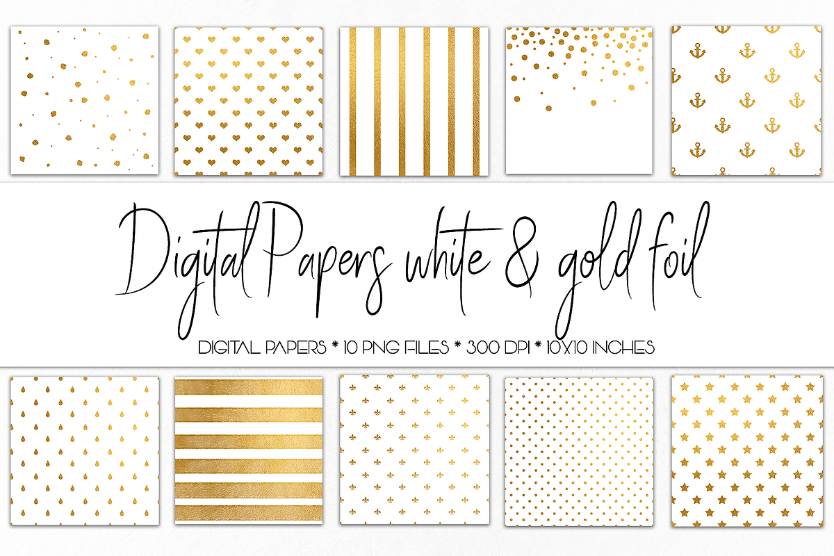 Digital Paper White and Gold Foil, a Texture Graphic by Bumblebee