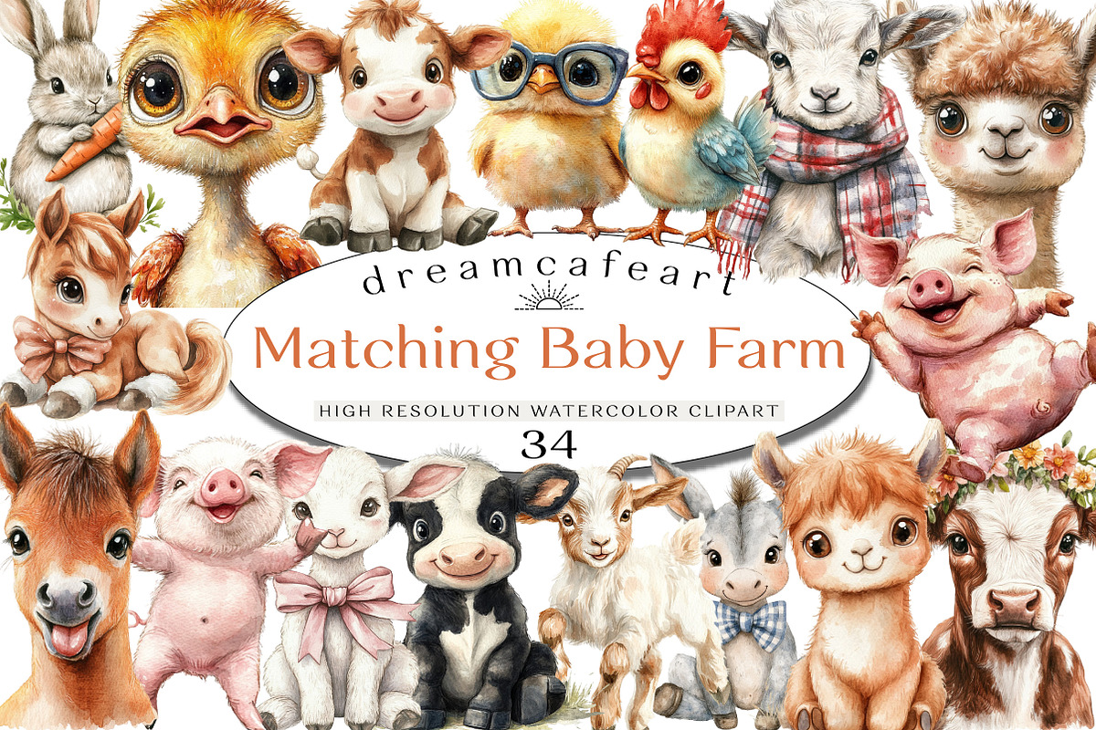 Funny Matching Baby Farm Animals, an Animal Illustration by DreamCafeArt (Photo 1 of 4)
