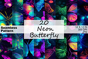 Neon Glowing Butterfly Pattern, a Pattern Graphic by HillTract (Thumbnail 1 of 6)