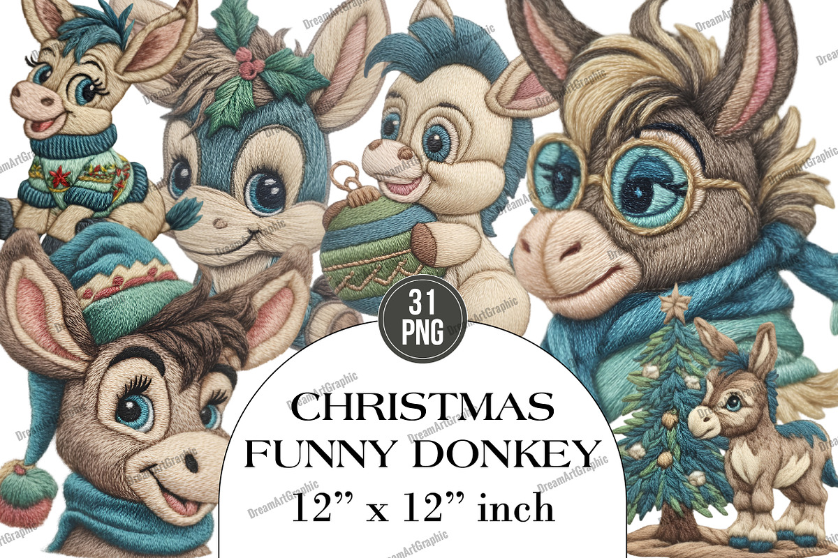 Christmas Funny Donkey Clipart, an Illustration by DreamArtGraphic (Photo 1 of 5)