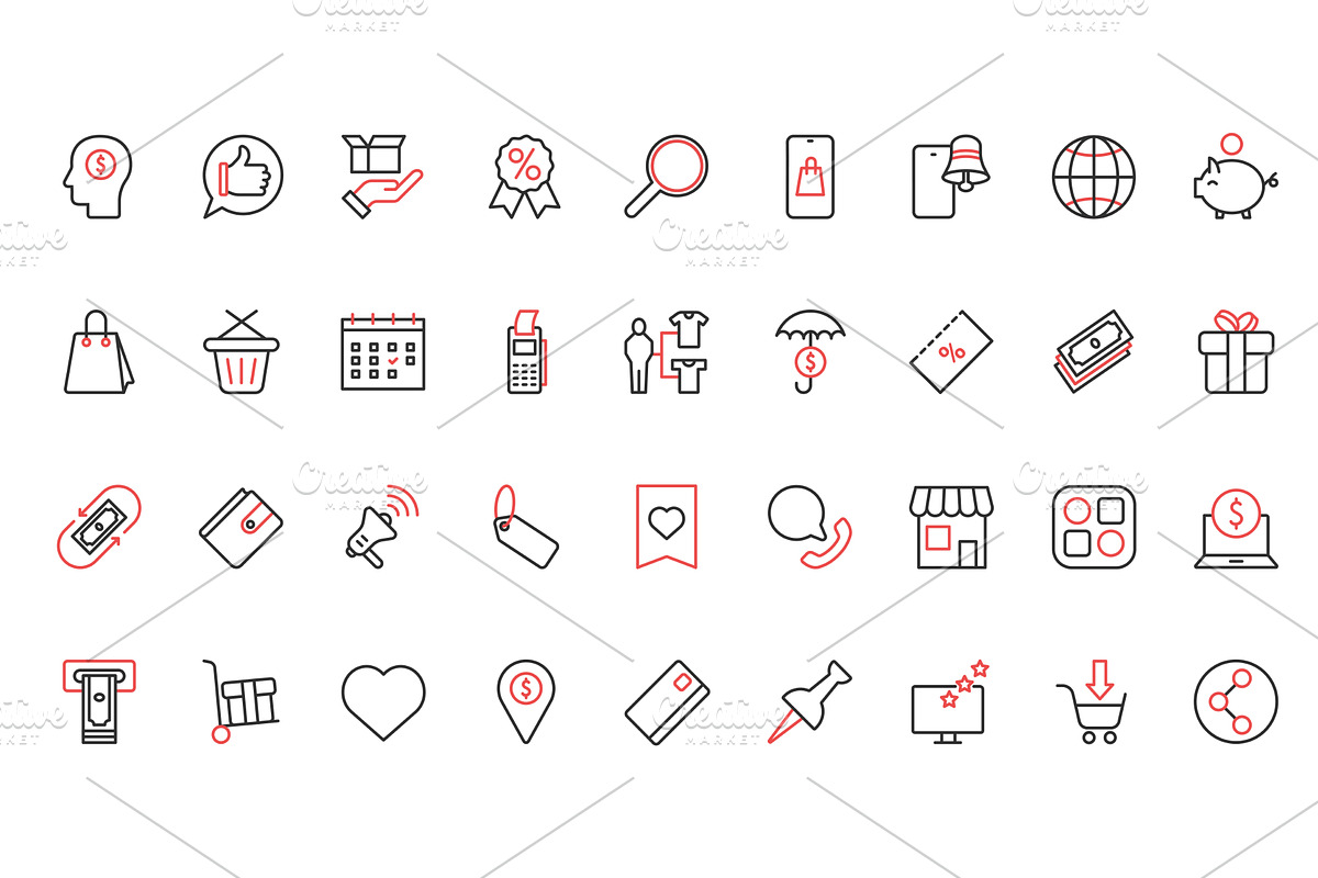 Store sales ecommerce icons, an Object Illustration by Lemberg Vector