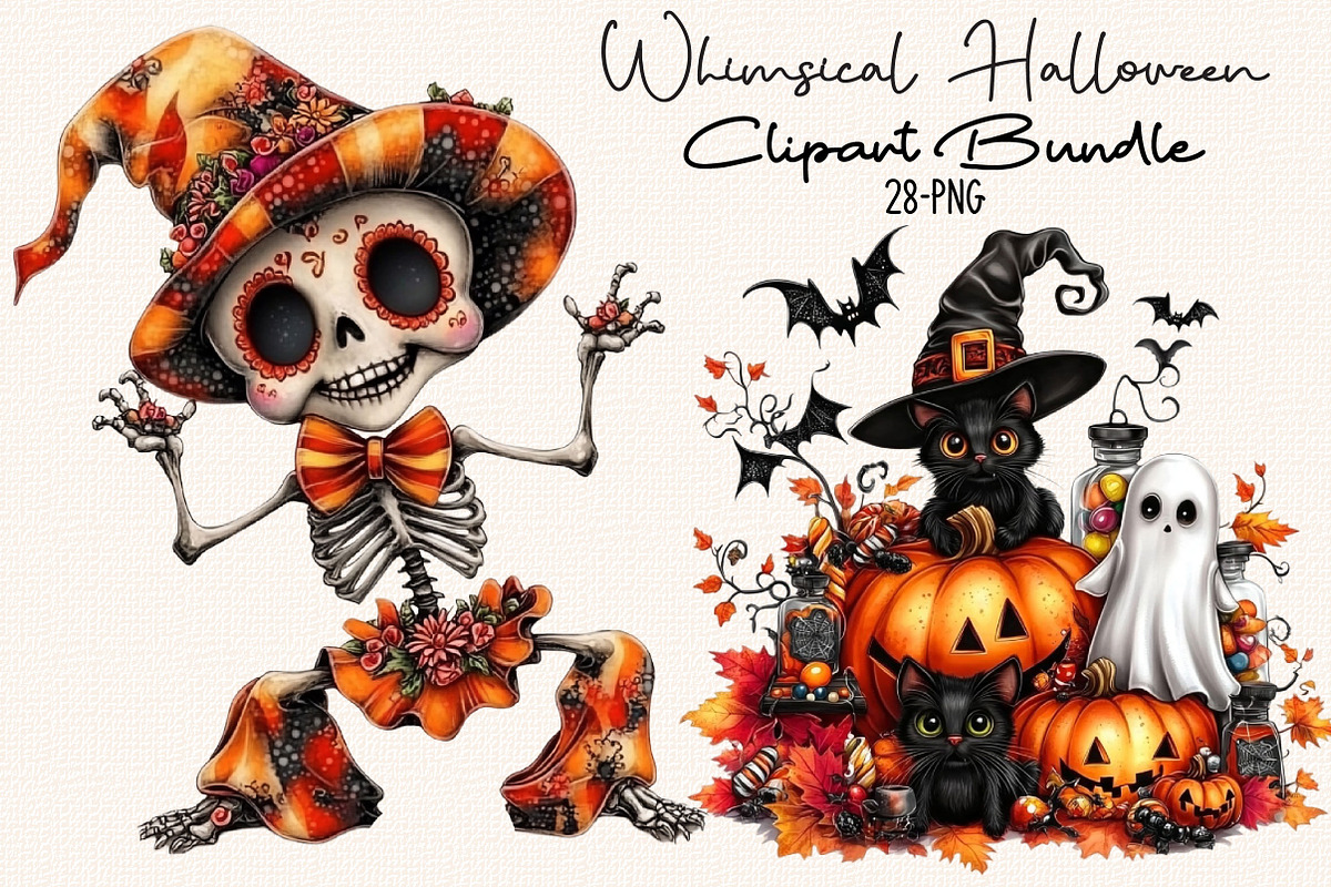 Whimsical Halloween Clipart PNG, a Seasonal Illustration by SVGArt (Photo 1 of 5)