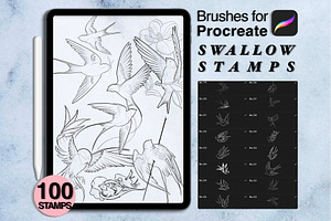 100 procreate swallow stamps