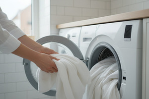 Loading white garments into front loading washer