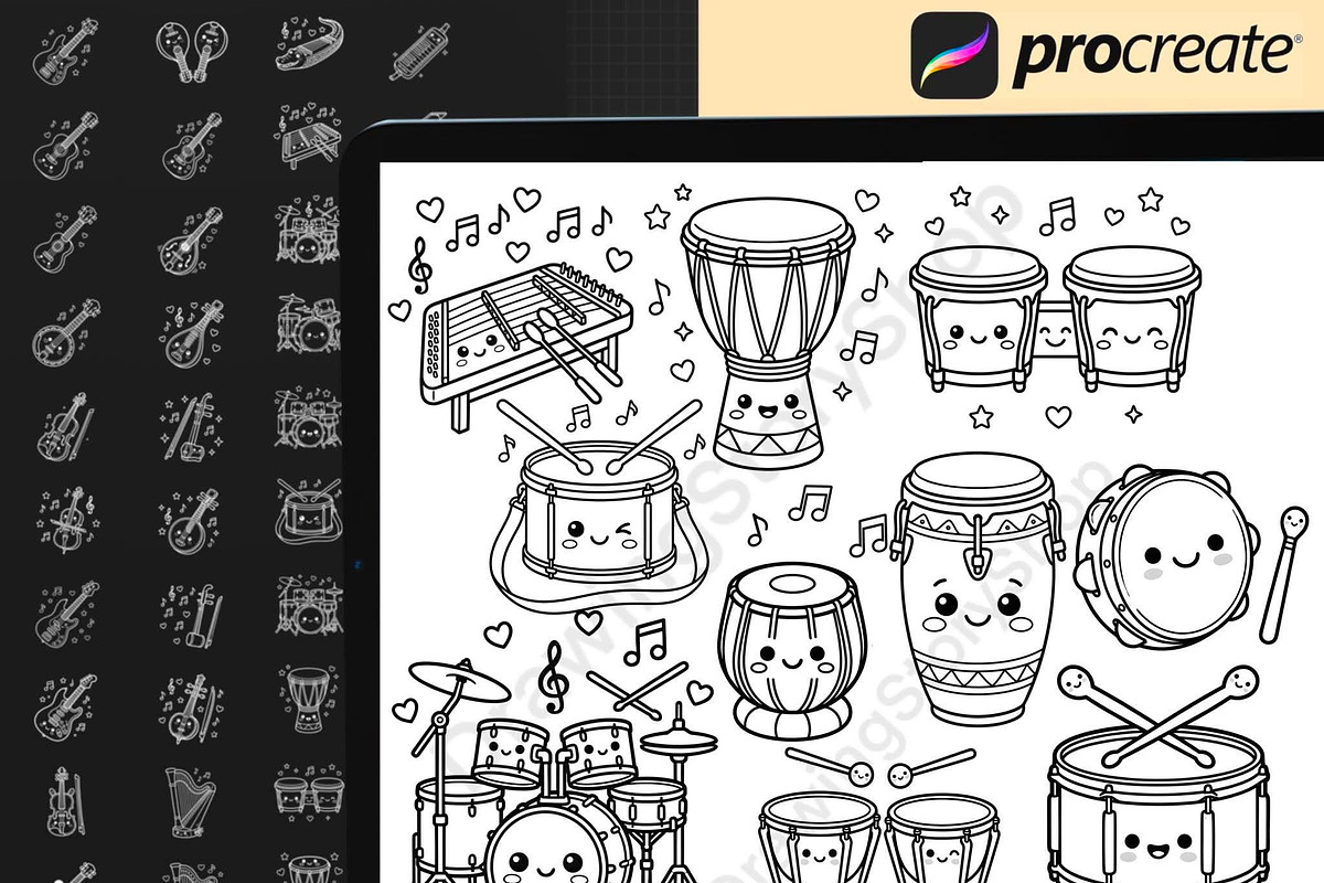 120 Music Instrument Procreate Stamp, a Brush Add-On by DrawingStoryShop (Photo 3 of 6)
