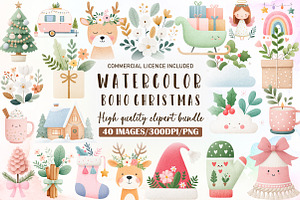 Cute Boho Christmas Clipart, an Illustration by Sublimation Artist