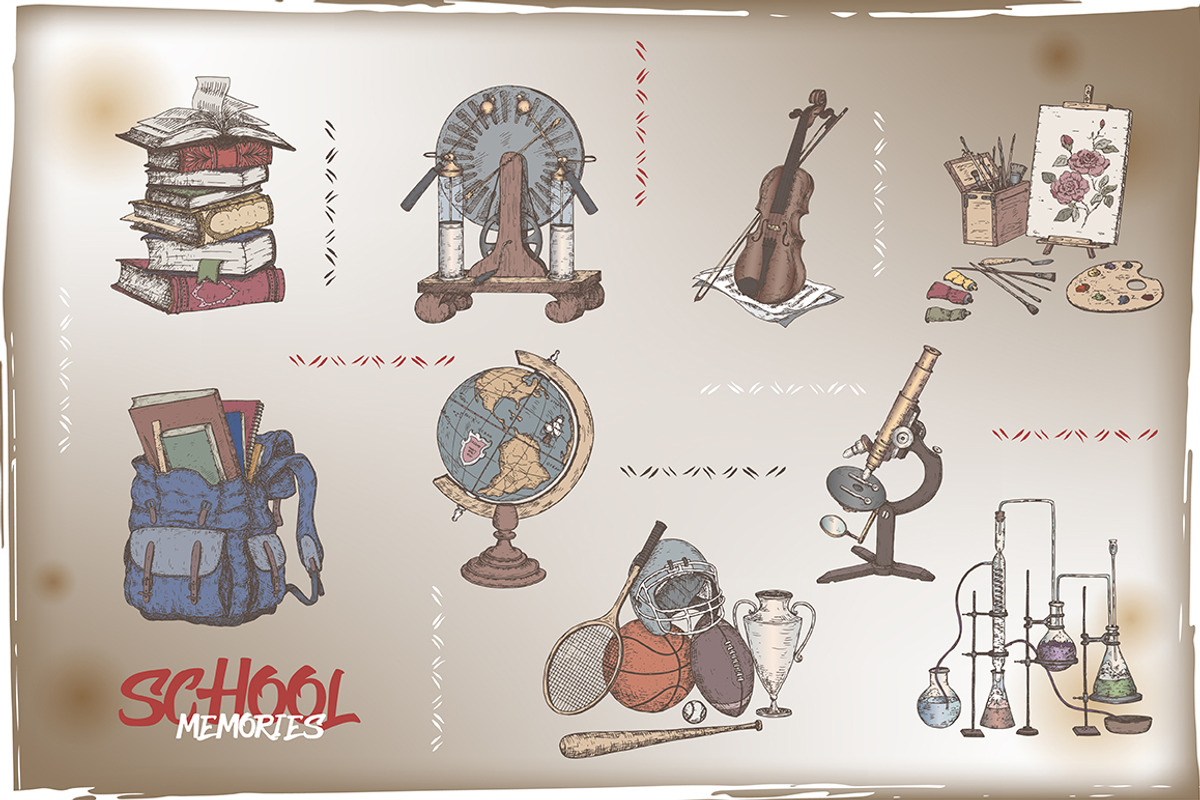 School memories vintage sketch set, a Graphic by Quetzal Art (Photo 2 of 6)