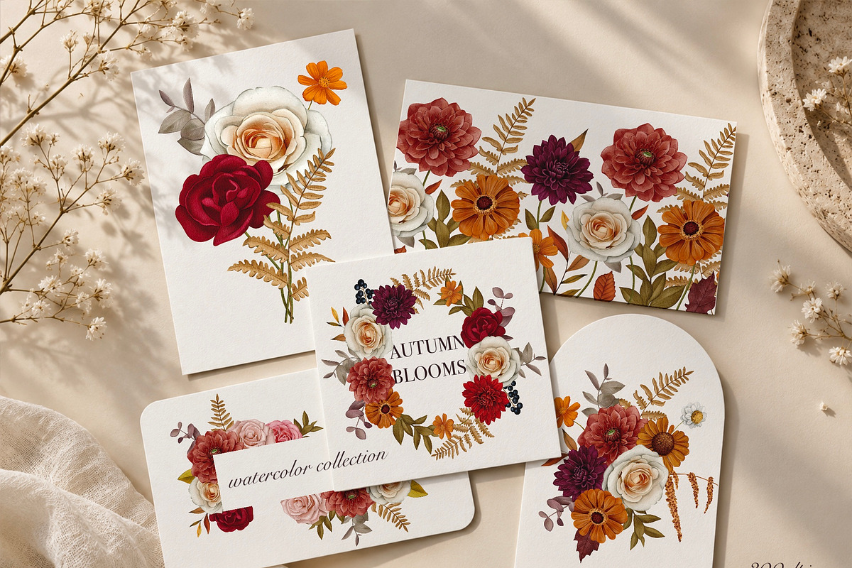 Autumn Blooms Watercolor Flowers, a Seasonal Illustration by DiashaArt (Photo 2 of 11)
