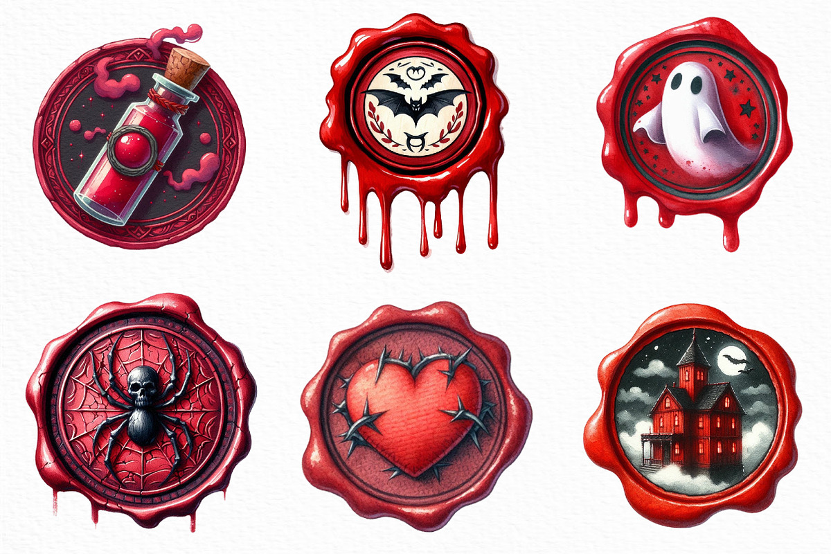 Halloween Red Wax Seal Stamp Clipart, an Illustration by Craft Nest (Photo 3 of 6)