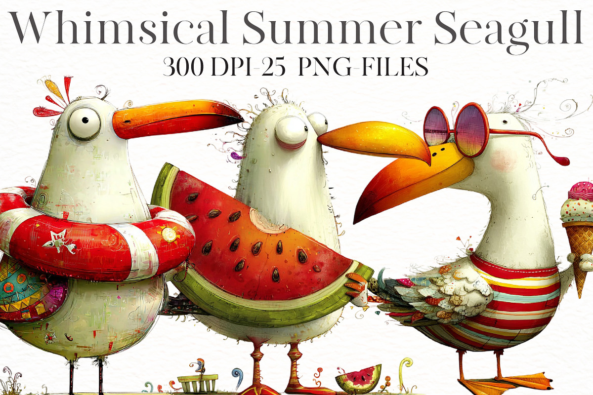 Whimsical Summer seagull Clipart, an Illustration by Designworld (Photo 1 of 8)