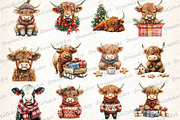 Cute Christmas Highland Cow Clipart, an Illustration by DreamCafeArt (Thumbnail 2 of 5)