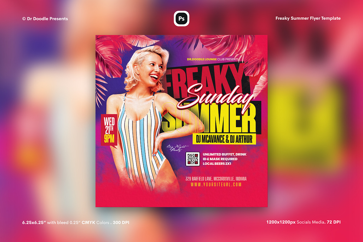 Freaky Summer Flyer & Social Media, a Flyer Template by iDoodle Studio