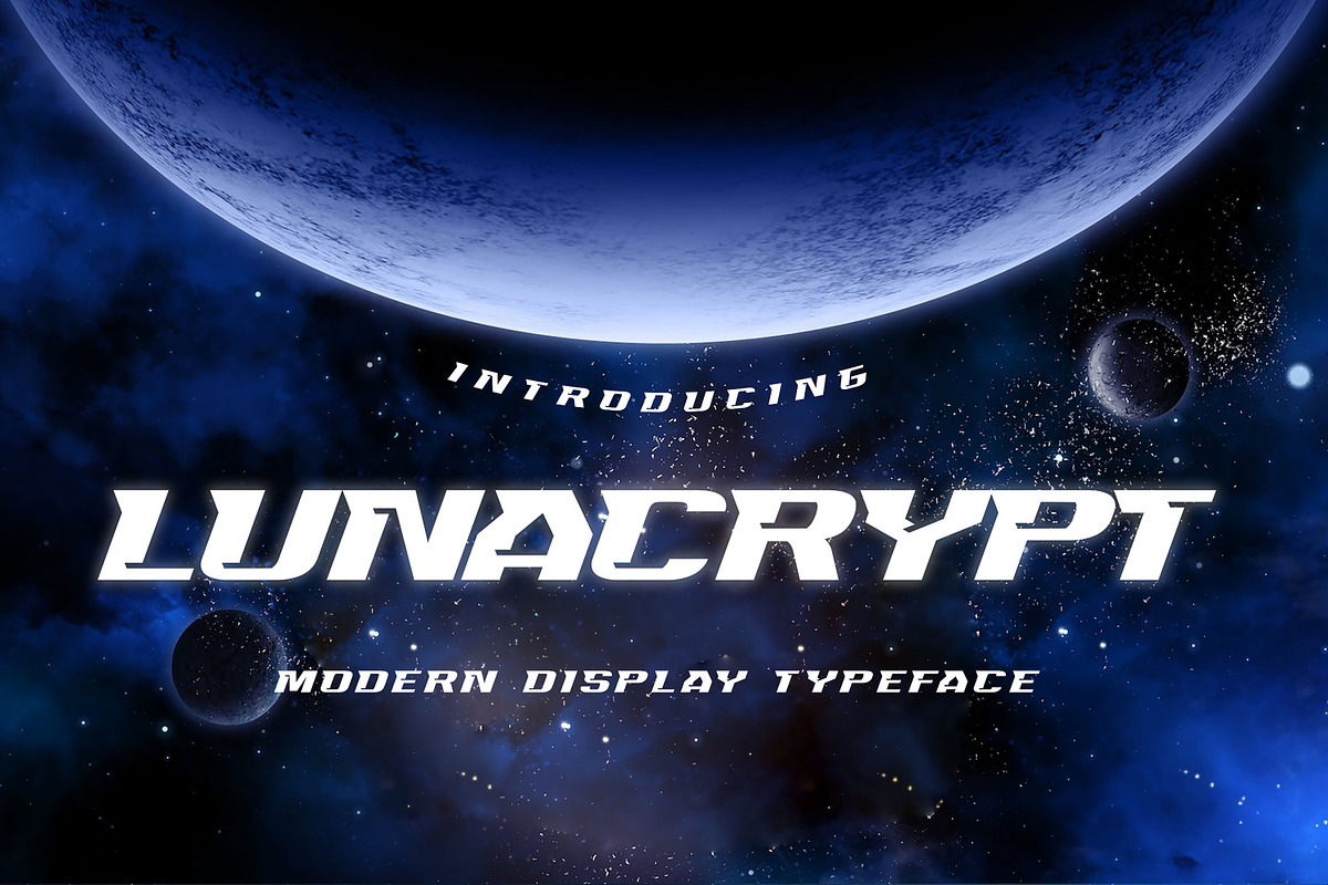 LUNACRYPT - Modern Display Typeface, a Font by Gassstype (Photo 1 of 8)