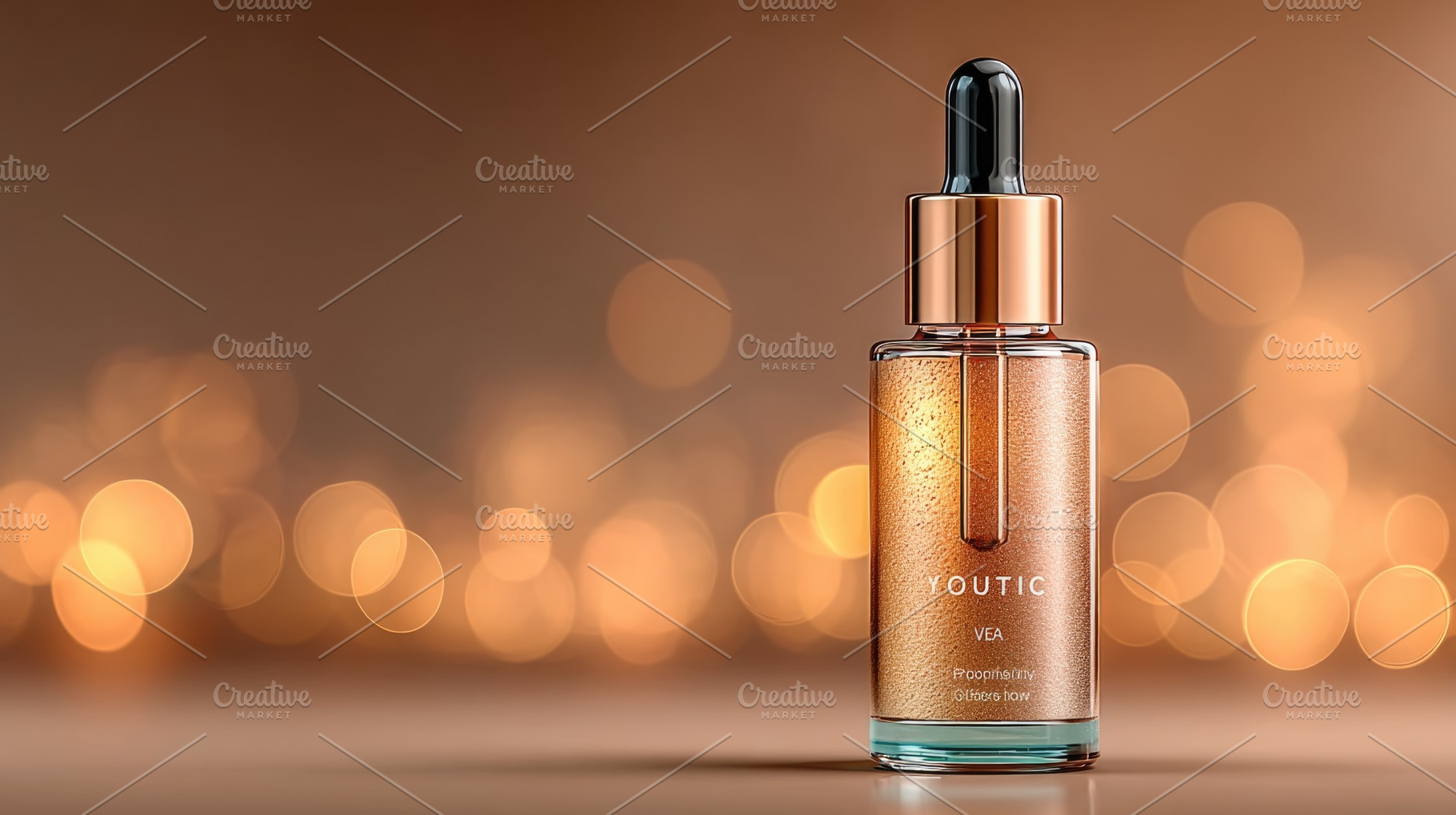 Luxury skincare serum bottle with golden bokeh background, premi, a Food & Drink Photo by José Manuel Gelpi