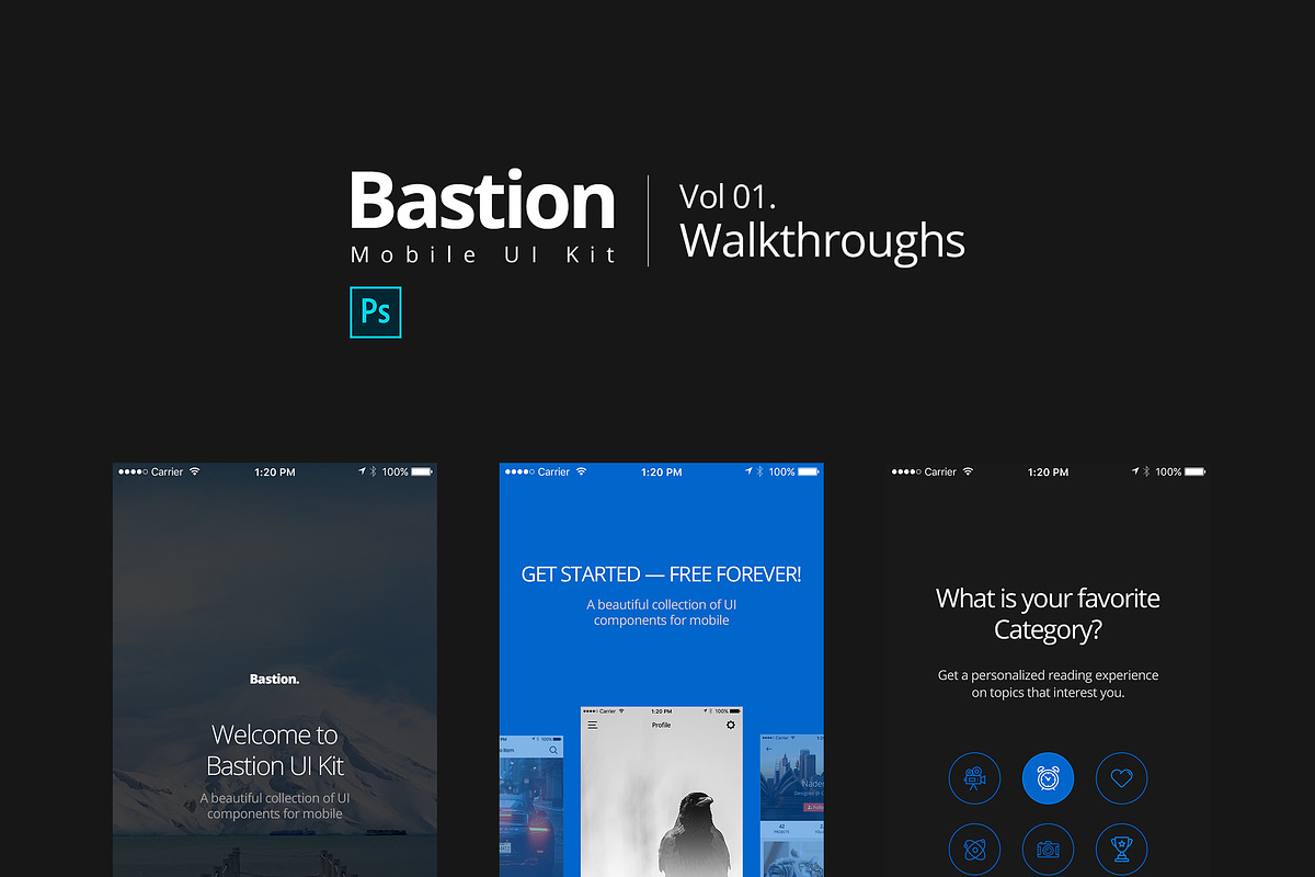 Bastion Mobile UI Kit_01Walkthroughs, an UI Kit Template by CreativesCastle (Photo 1 of 5)