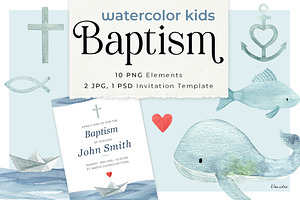 Baptism watercolor kids clipart set