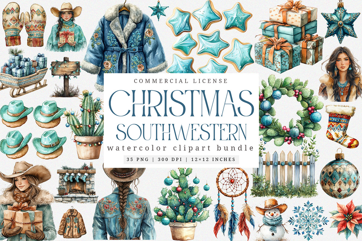 Southwestern Christmas PNG Bundle, an Illustration by SinaCreation (Photo 1 of 7)
