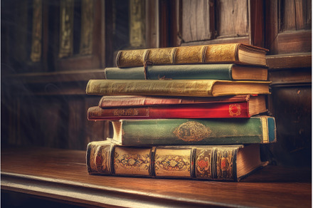 Old books stack vintage. Generate Ai, an Abstract Photo by Ylivdesign