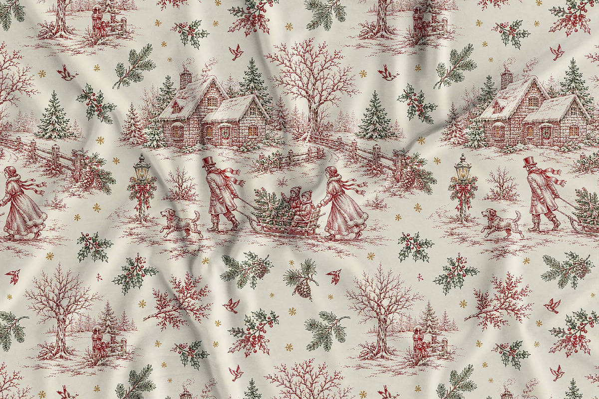 Vintage Holiday Toile Pattern Bundle, a Pattern Graphic by Olya Creative (Photo 27 of 31)