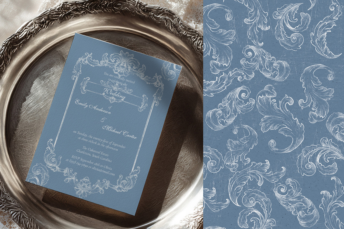 Vintage White Damask Baroque Set, a Decorative Illustration by AlenaVlasko stock Market (Photo 4 of 9)