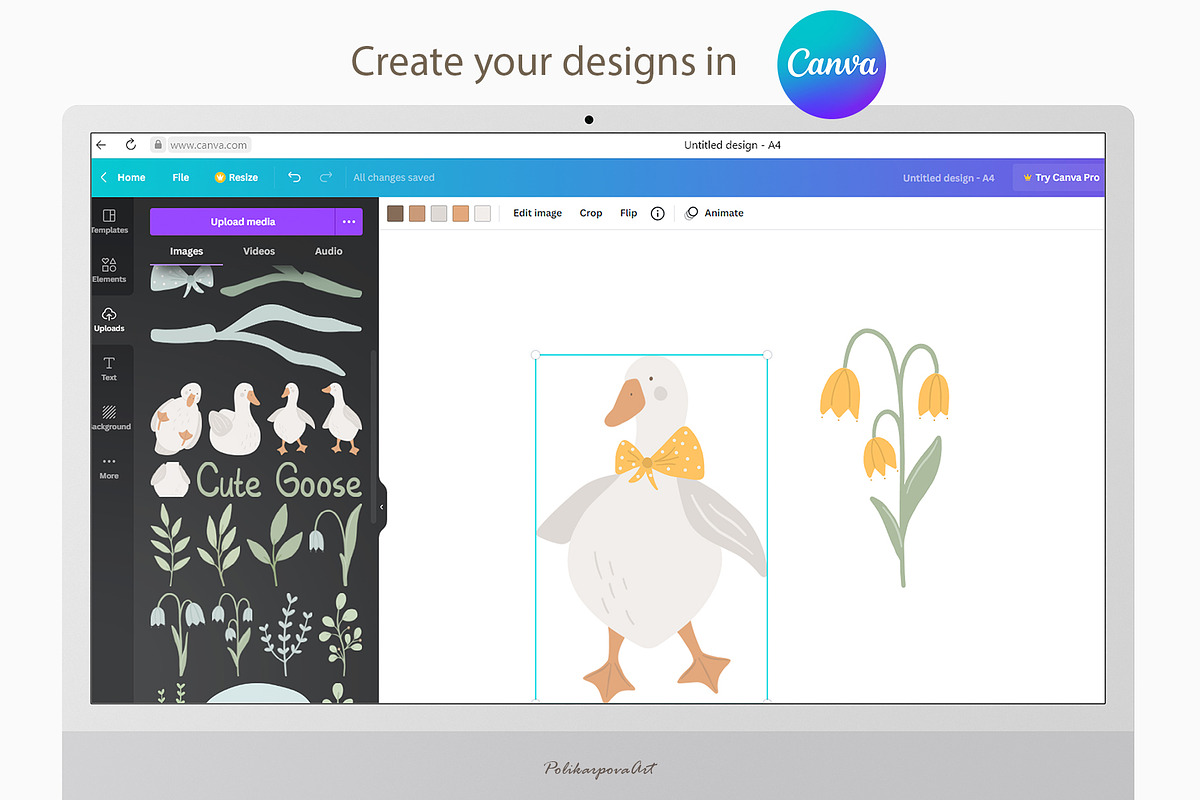 Cute Goose clipart & pattern for kid, an Animal Illustration by polikarpovaart (Photo 5 of 9)