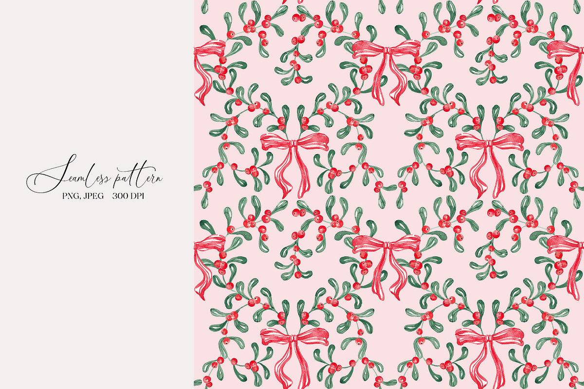 Christmas Mistletoe Ornamental Print, a Pattern Graphic by SirenaArt (Photo 4 of 14)