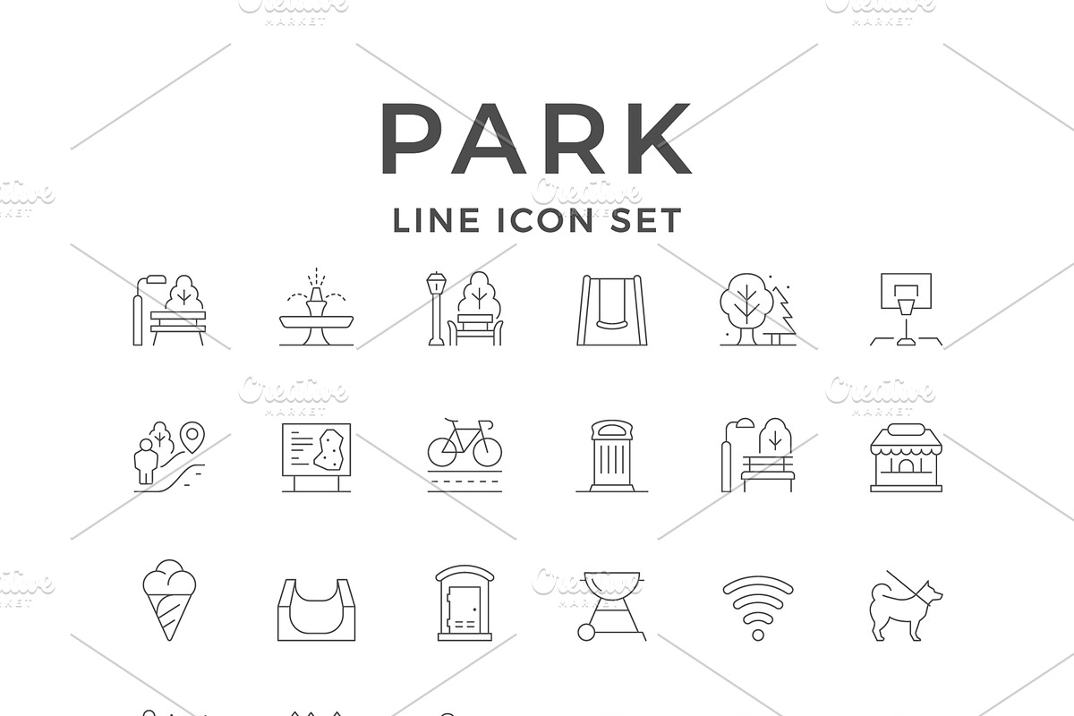 Set line icons of park, an Outline Icon by motorama
