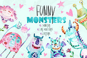 Funny Monsters| watercolor set, an Illustration by SimpleLesia (Thumbnail 1 of 7)