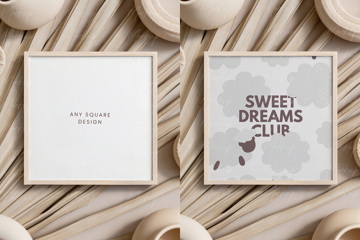 Japandi Square Wood Frame Mockup, a Product Mockup by TatiMockup (Photo 2 of 3)