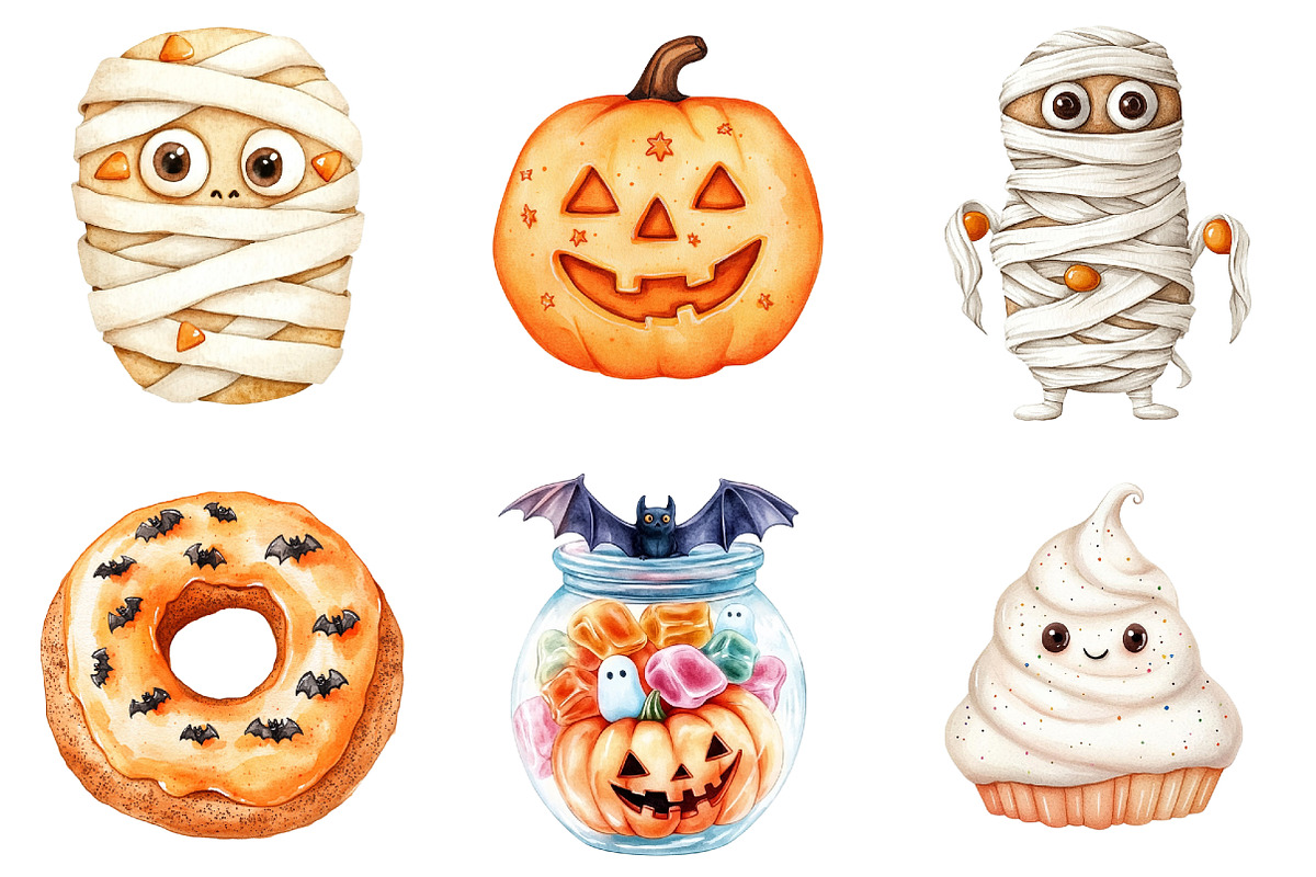 Watercolor Halloween Sweets Clipart, a Seasonal Illustration by CitraGraphics (Photo 6 of 8)