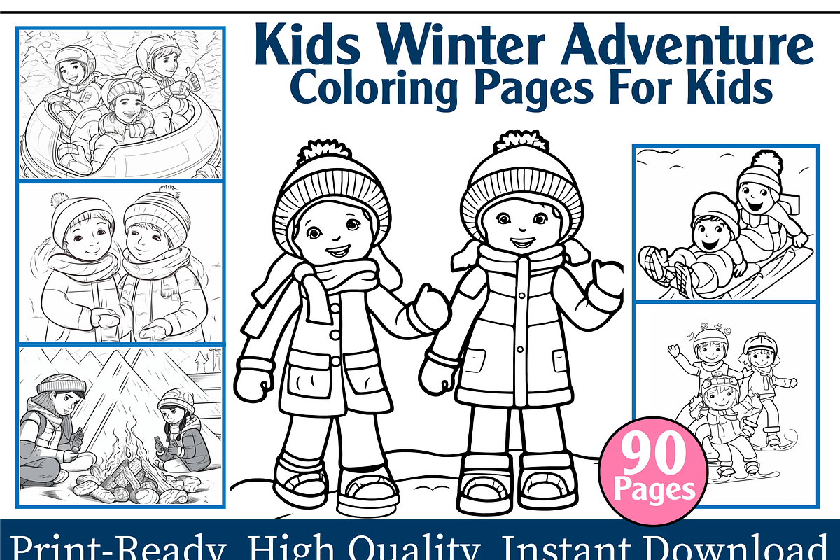 Kids Winter Adventure Coloring Pages, an Animal Illustration by maggiesar (Photo 1 of 4)